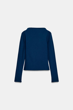 ZARA ФУТБОЛКА ИЗ КРЕПА С ВОРОТНИКОМ-СТОЙКОЙ, МОРСКОЙ СИНИЙ