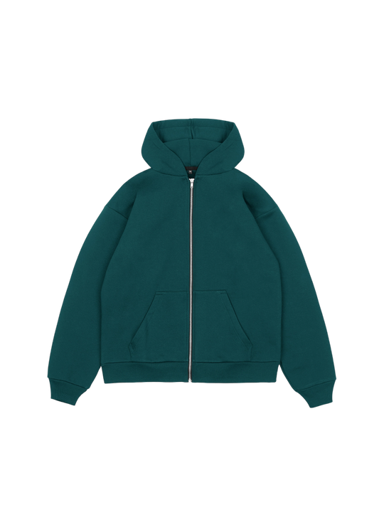 Худи оверсайз на молнии с начесом (темно-зеленый)