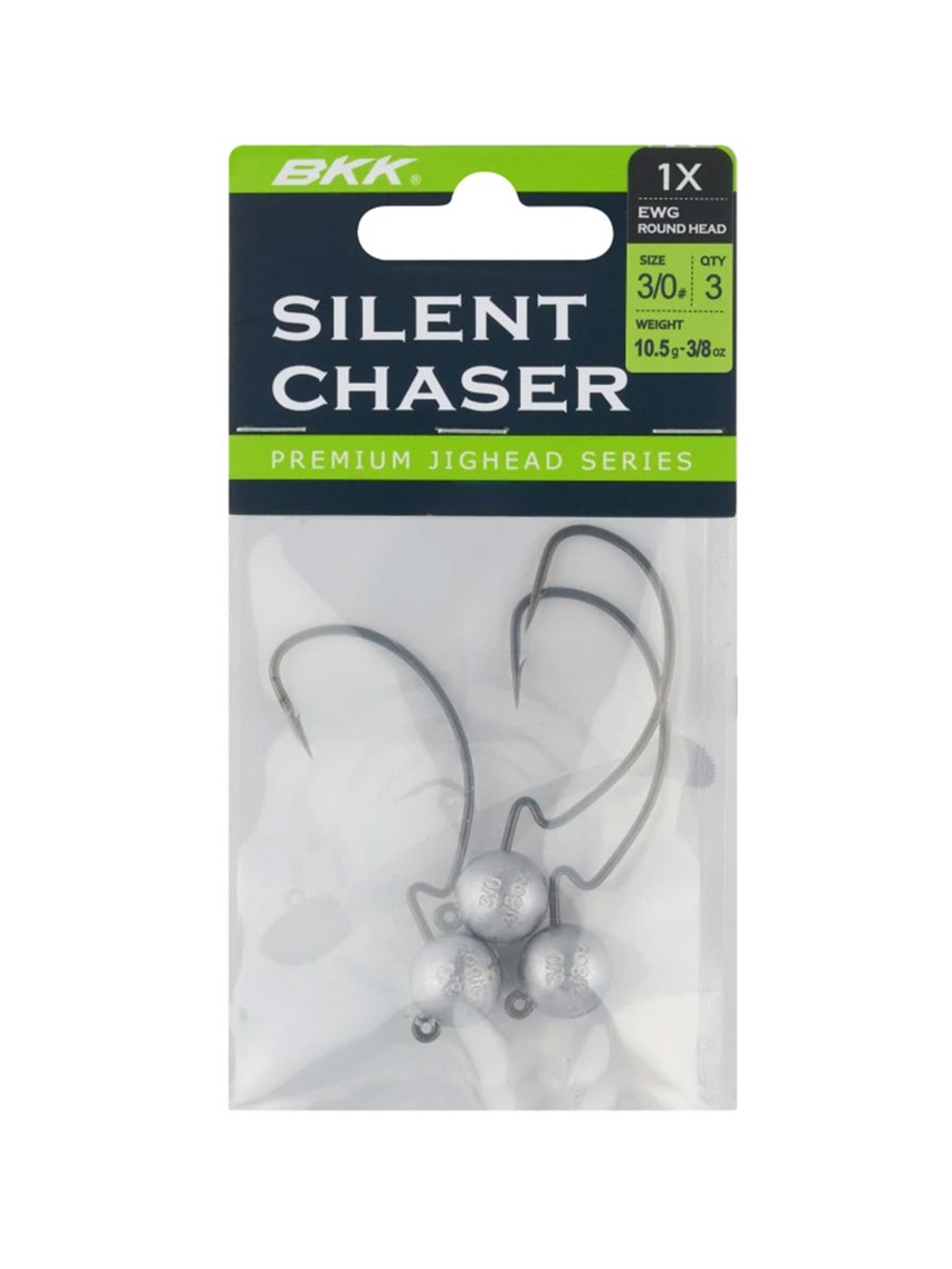 Джиг-головка для рыбалки BKK на офсетном крючке Silent Chaser - 1X - EWG Round Head, размер крючка 3/0, вес 10,5г, 3 шт.