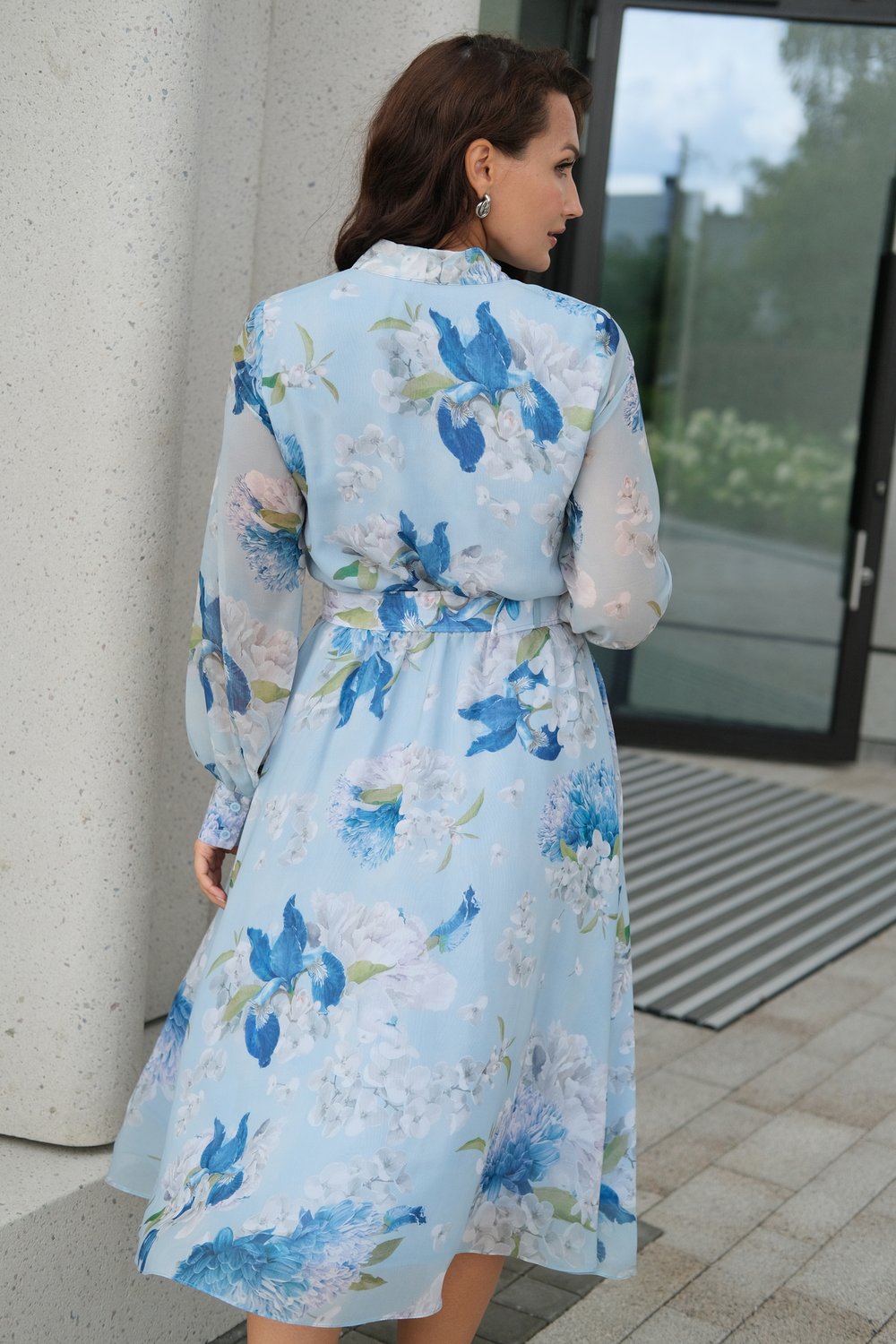 Платье с бантом из шифона с подкладкой