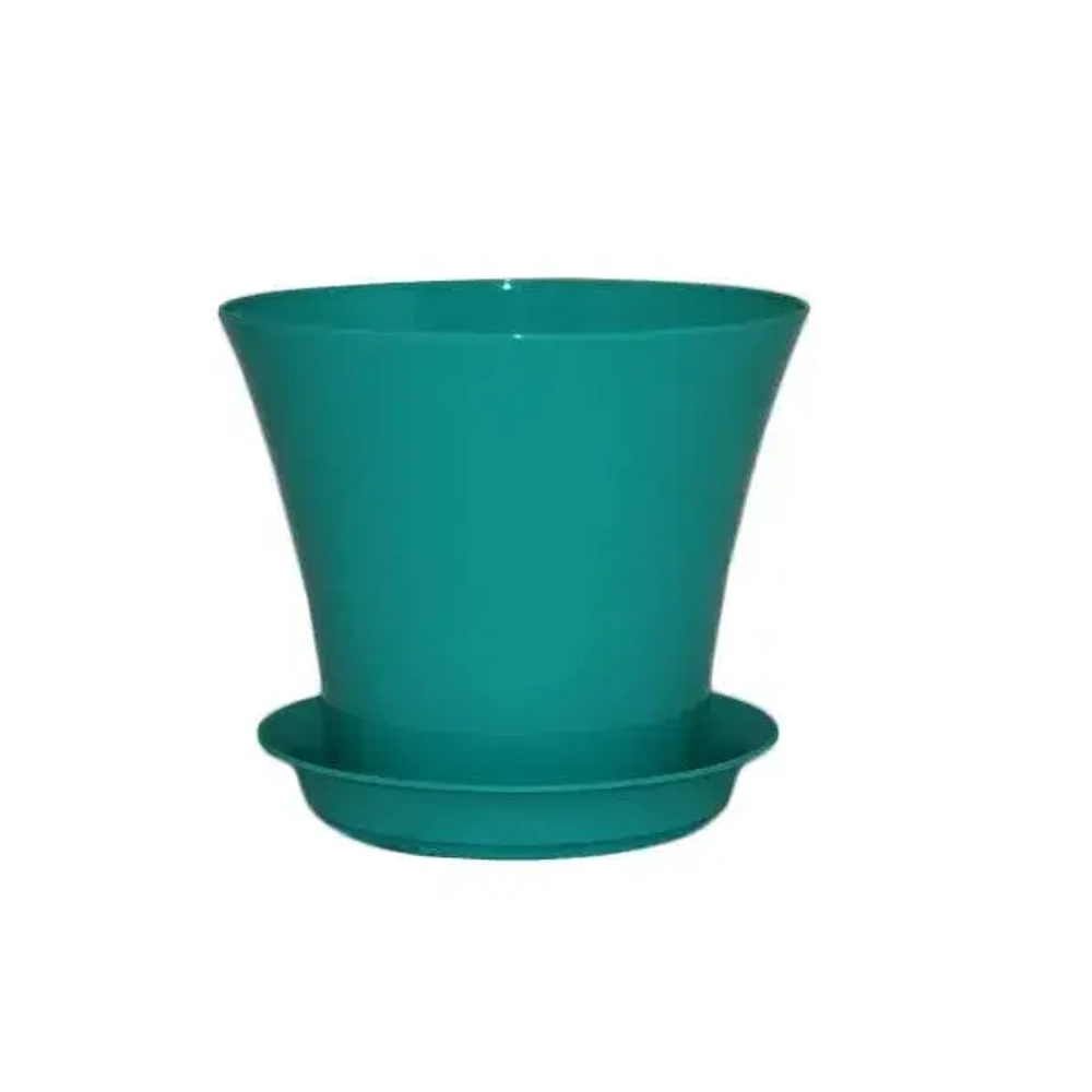 Горшок пластиковый с поддоном СИТИ 0,6 л, д.11,5 н.10, бирюзовый