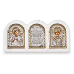 Триптих, Семистрельная БМ, Николай, Молитва, икона, белое дерево 320х160