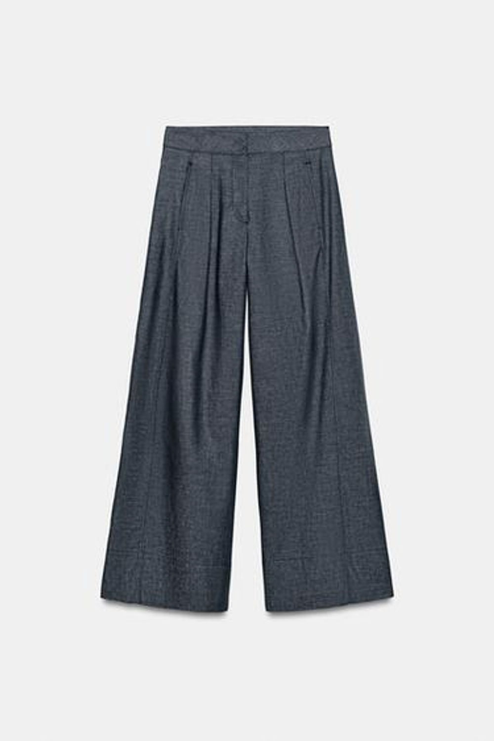 ZARA ШИРОКИЕ БРЮКИ ИЗ СМЕСОВОГО ЛЬНА С ВЫСОКОЙ ПОСАДКОЙ, ИНДИГО