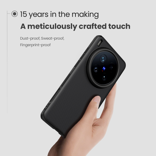 Усиленный противоударный чехол черного цвета от Nillkin для Vivo X200 Ultra, серия Super Frosted Shield Pro