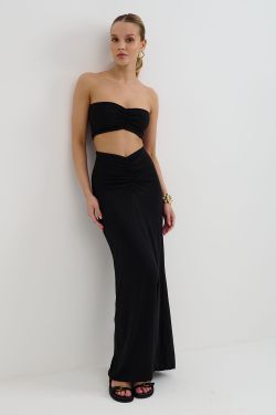 Юбка с драпировкой на бедрах из вискозы черного цвета