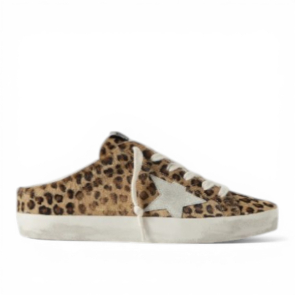 Кеды GOLDEN GOOSE Super-Star Sabot distressed leopard-print calf hair slip-on sneakers