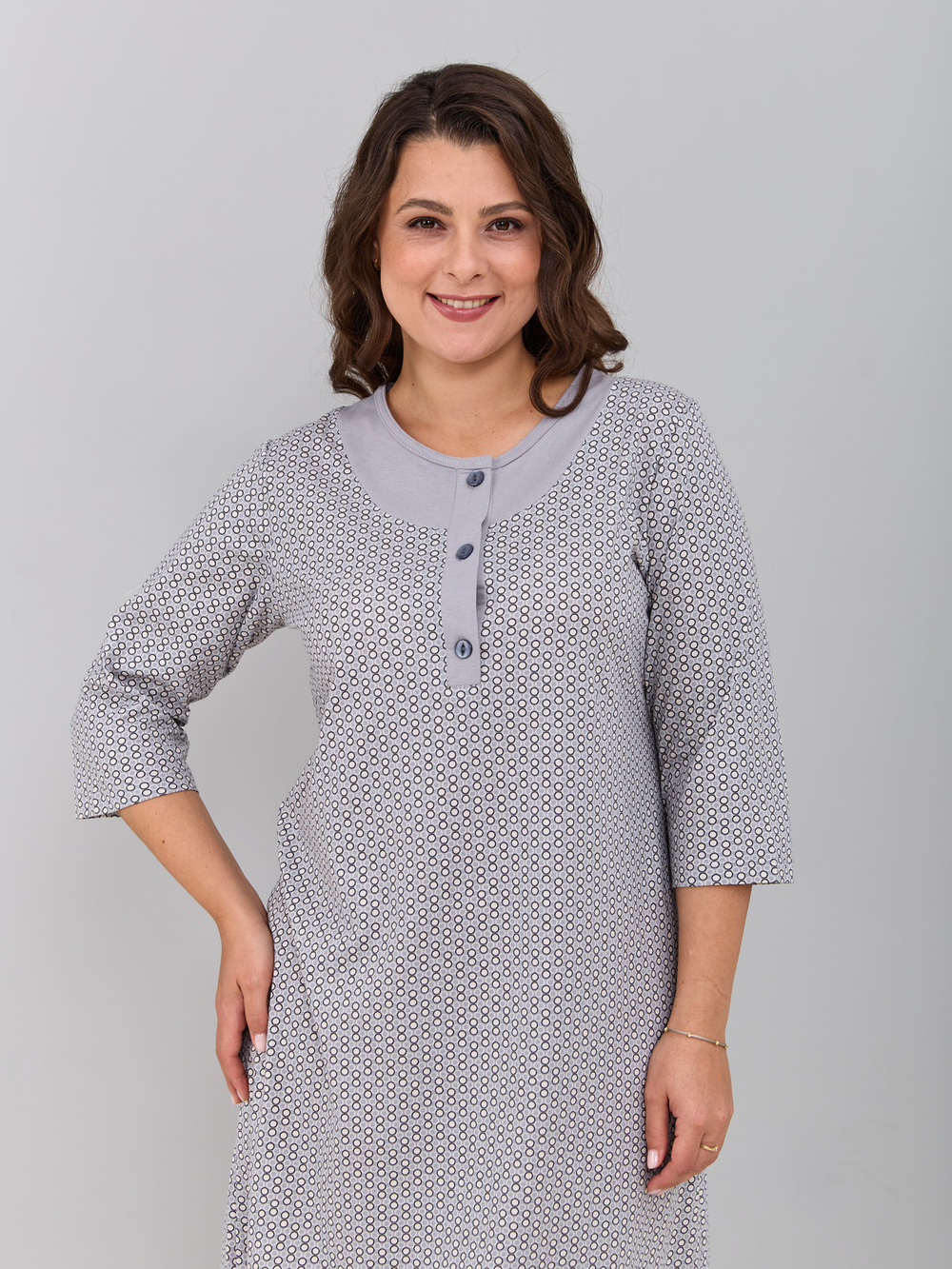Ночная сорочка С-008/серый-экрюгорошки