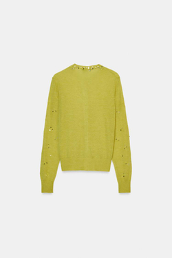 ZARA КАРДИГАН С ПАЙЕТКАМИ, ЯБЛОЧНО-ЗЕЛЕНЫЙ