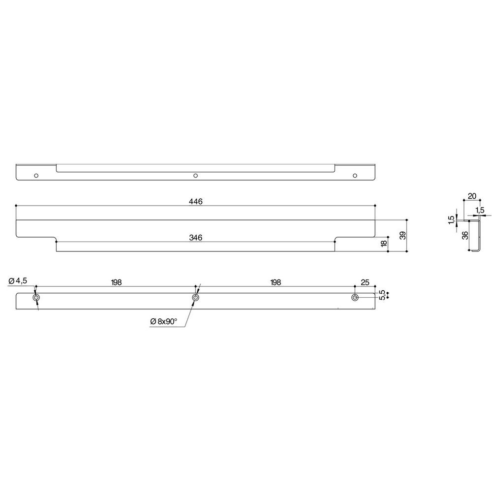 Ручка-профиль накладная L.446мм, отделка белый бархат (матовый)