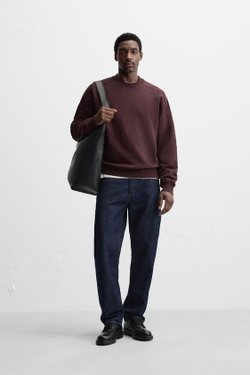 ZARA ТОЛСТОВКА СВОБОДНОГО КРОЯ С КРУГЛЫМ ВЫРЕЗОМ, ТЕМНО-БАКЛАЖАНОВЫЙ