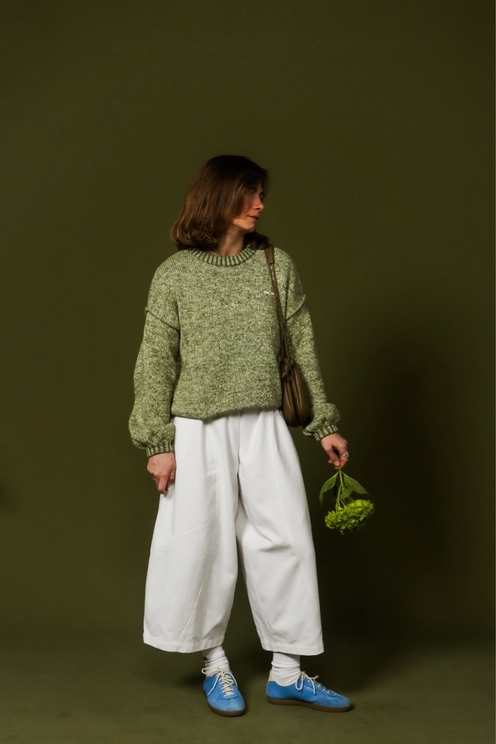 Джемпер из хлопкового мулине зеленого цвета ПРЕДЗАКАЗ