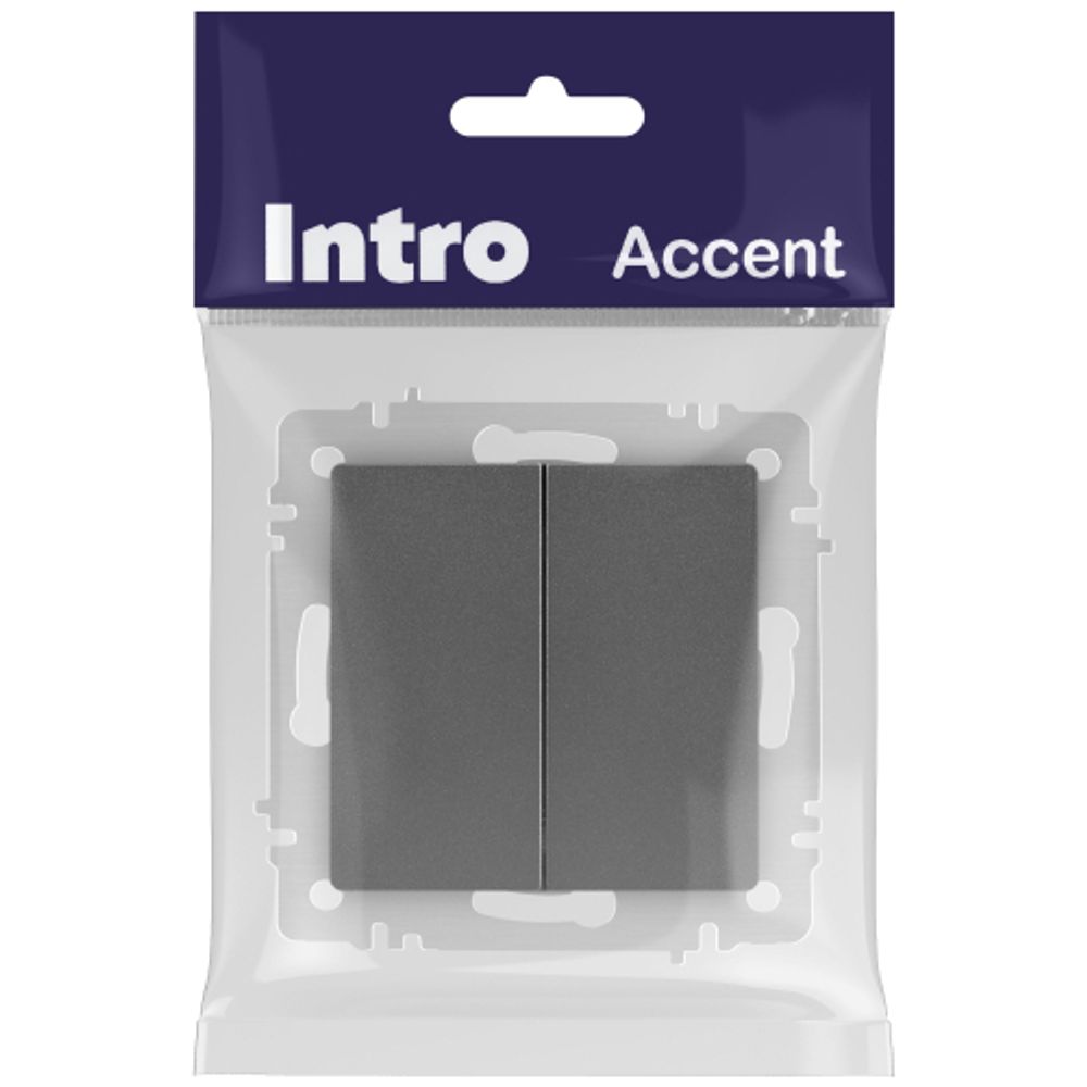 Выключатель Intro Accent 6-104-07 двойной, 10А-250В, IP20, СУ, AL/CU, графит