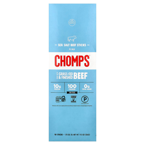 Chomps, Beef Sticks, Mild, Sea Salt, 10 Pack, 1.15 oz (32 g) Each
