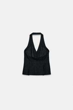 ZARA ТОП-ЖИЛЕТ ХАЛТЕР С ОБТЯЖНЫМИ ПУГОВИЦАМИ, ЧЕРНЫЙ