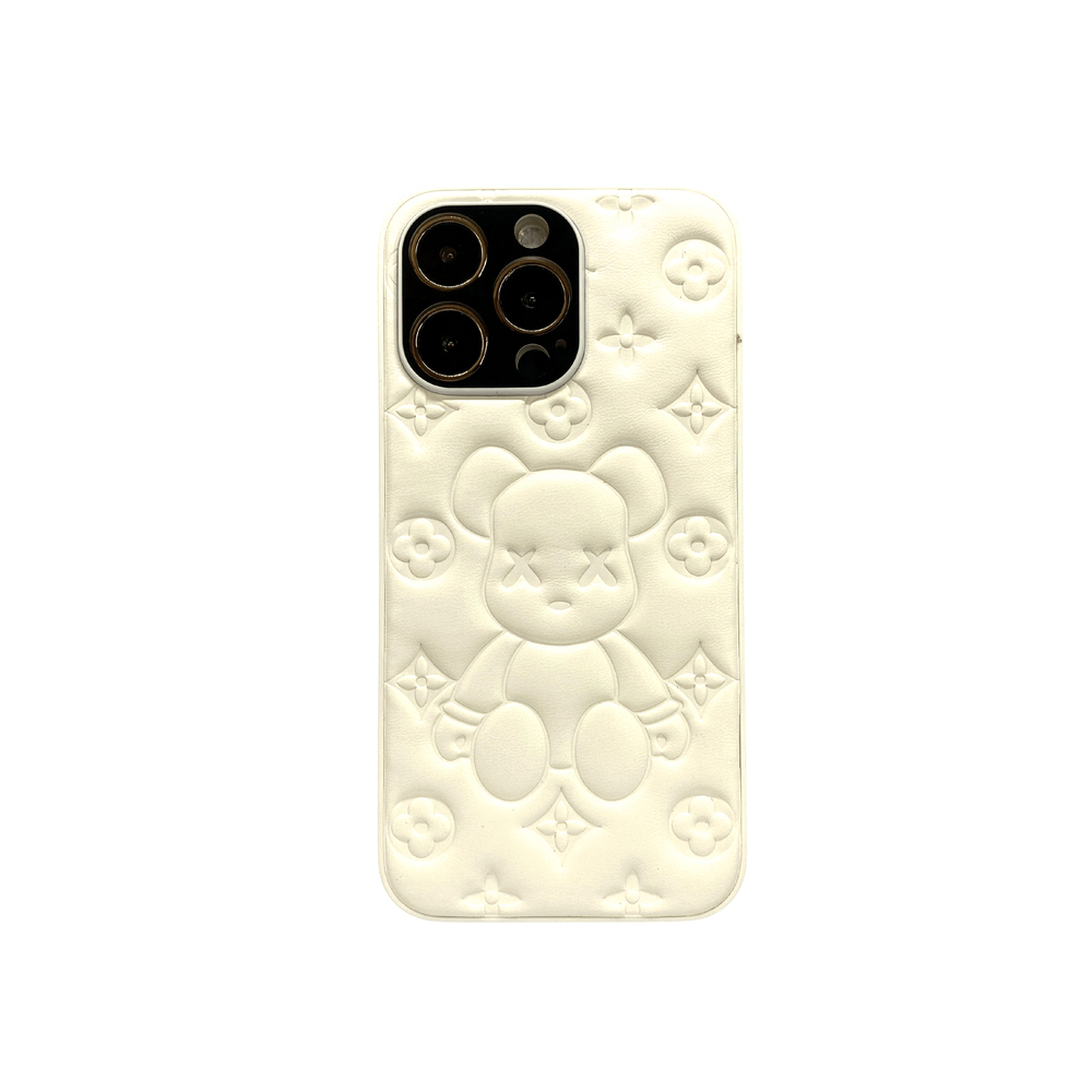 Чехол TPU + вставка из кожзама. Мишка белый