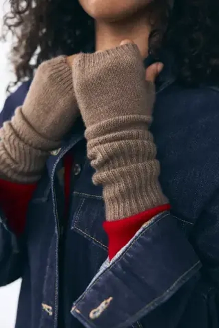 ZARA МИТЕНКИ ИЗ РИФЛЕНОГО ТРИКОТАЖА, СЕРОВАТО-КОРИЧНЕВЫЙ