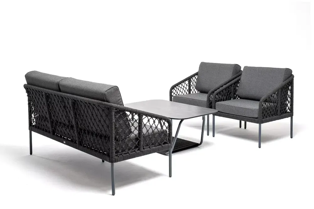 "Канны" лаунж-зона 4-местная из роупа узелкового плетения, каркас алюминий, роуп темно-серый