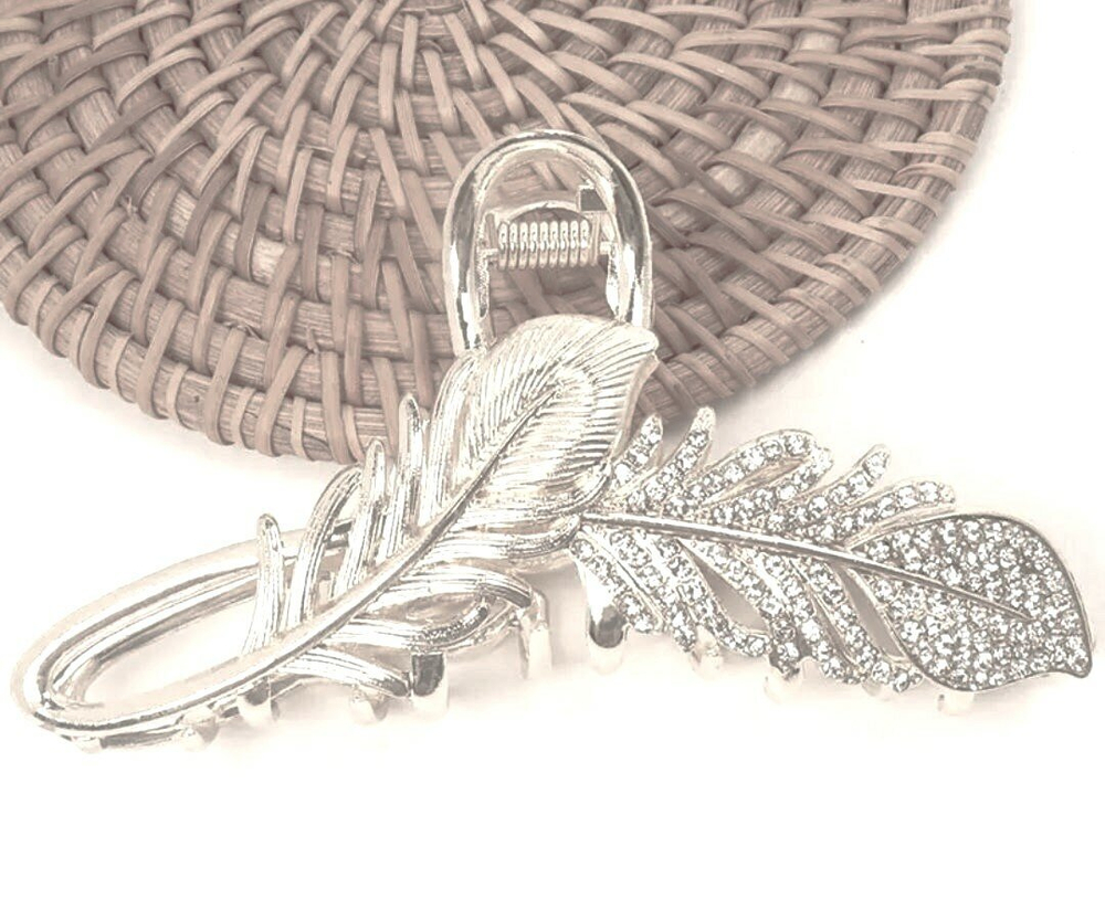 Заколка-краб для волос "Перо" Цвет серебро.