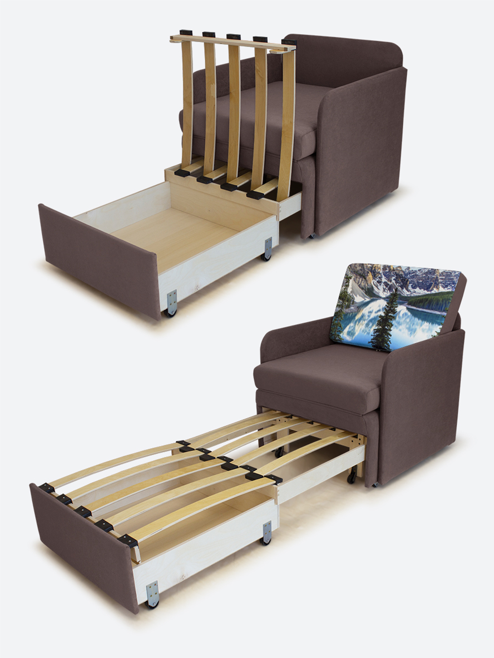 Кресло-кровать "Миник" с подлокотниками, купон Пейзаж