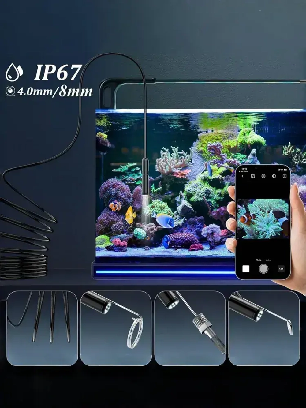 Эндоскоп автомобильный, диаметр 8 mm,С 8 регулируемыми светодиодными лампами,3,5 метра полужёсткого кабеля, подходит для iOS и Android ,эндоскоп для смартфона с подсветкой