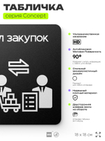 Табличка Отдел закупок, на дверь и стену, информационная и навигационная, серия CONCEPT, 18х18 см, пластиковая, Айдентика Технолоджи