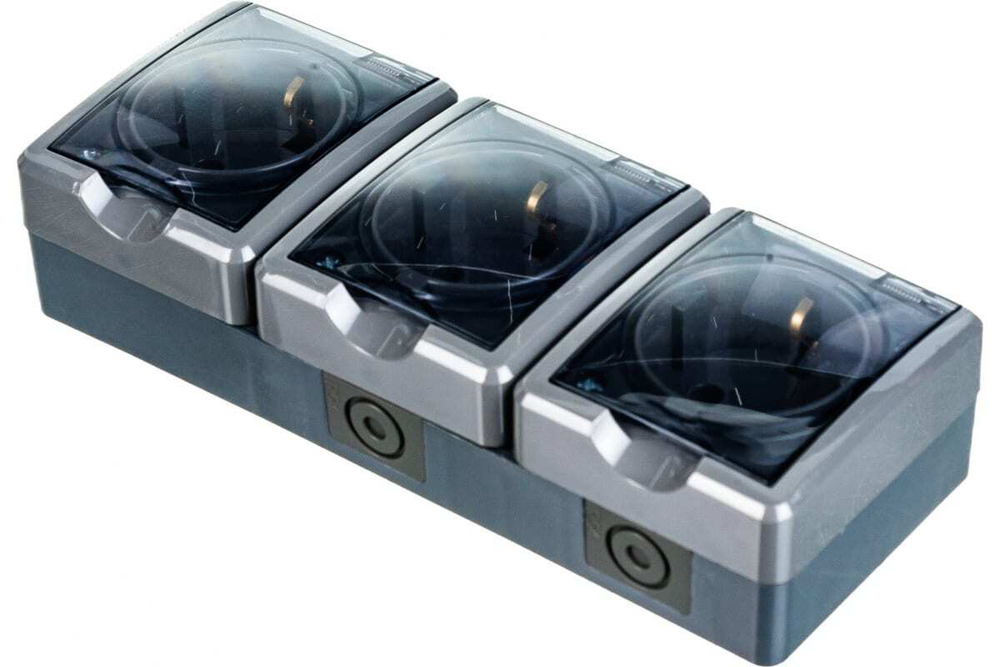 Розетка 3-местная накладная IP54, 16A-250В, серый Эксперт ЭРА