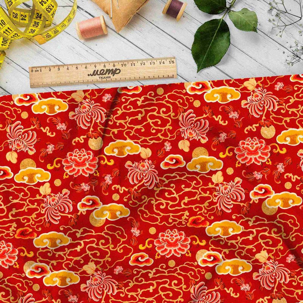 Ткань габардин японский мотив