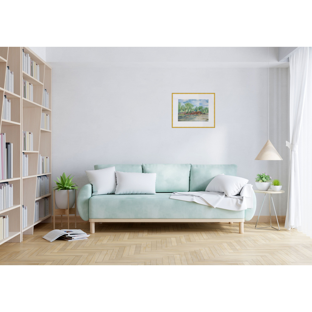 Картина авторская акварельная в паспарту 30х40 см на стену для интерьера "Кемпинг на острове"