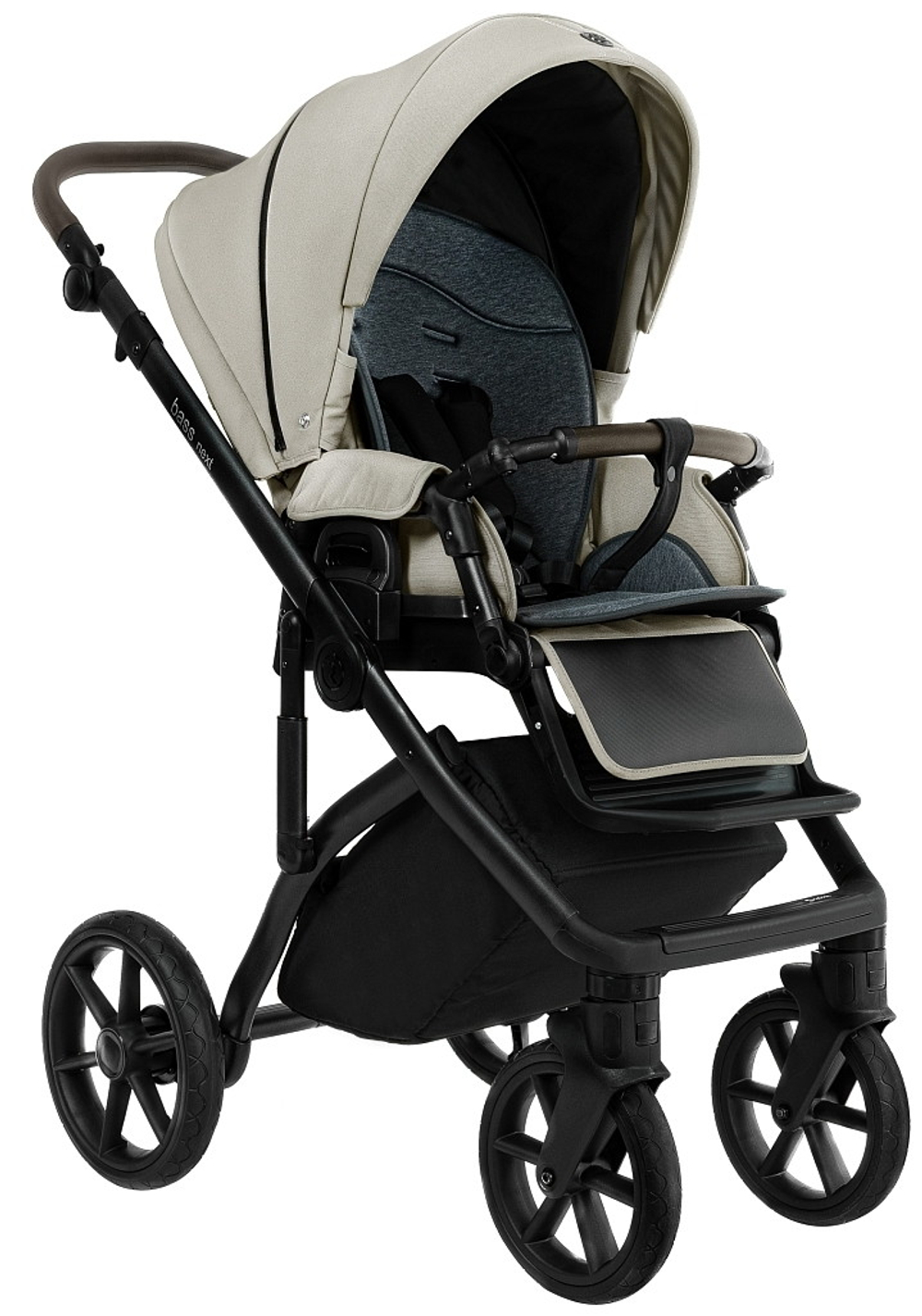 Детская коляска Roan Bass Next 2.0 3 в 1 с автокреслом Pituso Baesa Pro Black,Beige Canopy BSN/45/2 Marzipan/Black/руч.Cappuccino(2 места)