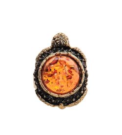 AM-2515 Кольцо «Черепаха морская» (латунь, янтарь)