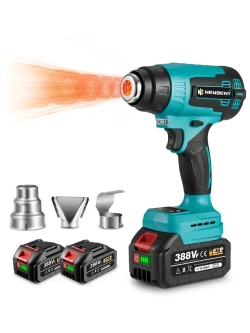 NEWBENY Фен строительный с регулировкой температуры аккумуляторный, с насадками, термофен технический, с 2 батарейками