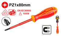 Отвертка диэлектрическая крестовая PZ1x80 мм INGCO HISD81PZ180 INDUSTRIAL