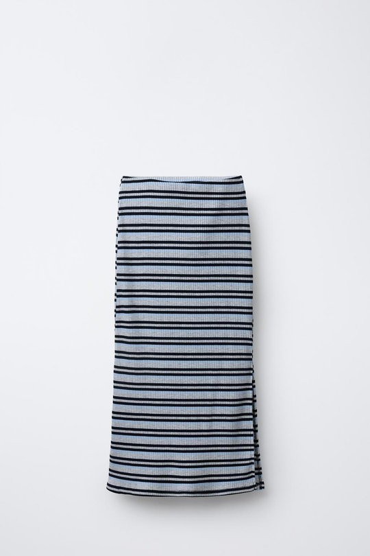 ZARA ЮБКА МИДИ В ПОЛОСКУ, СЕРЫЙ