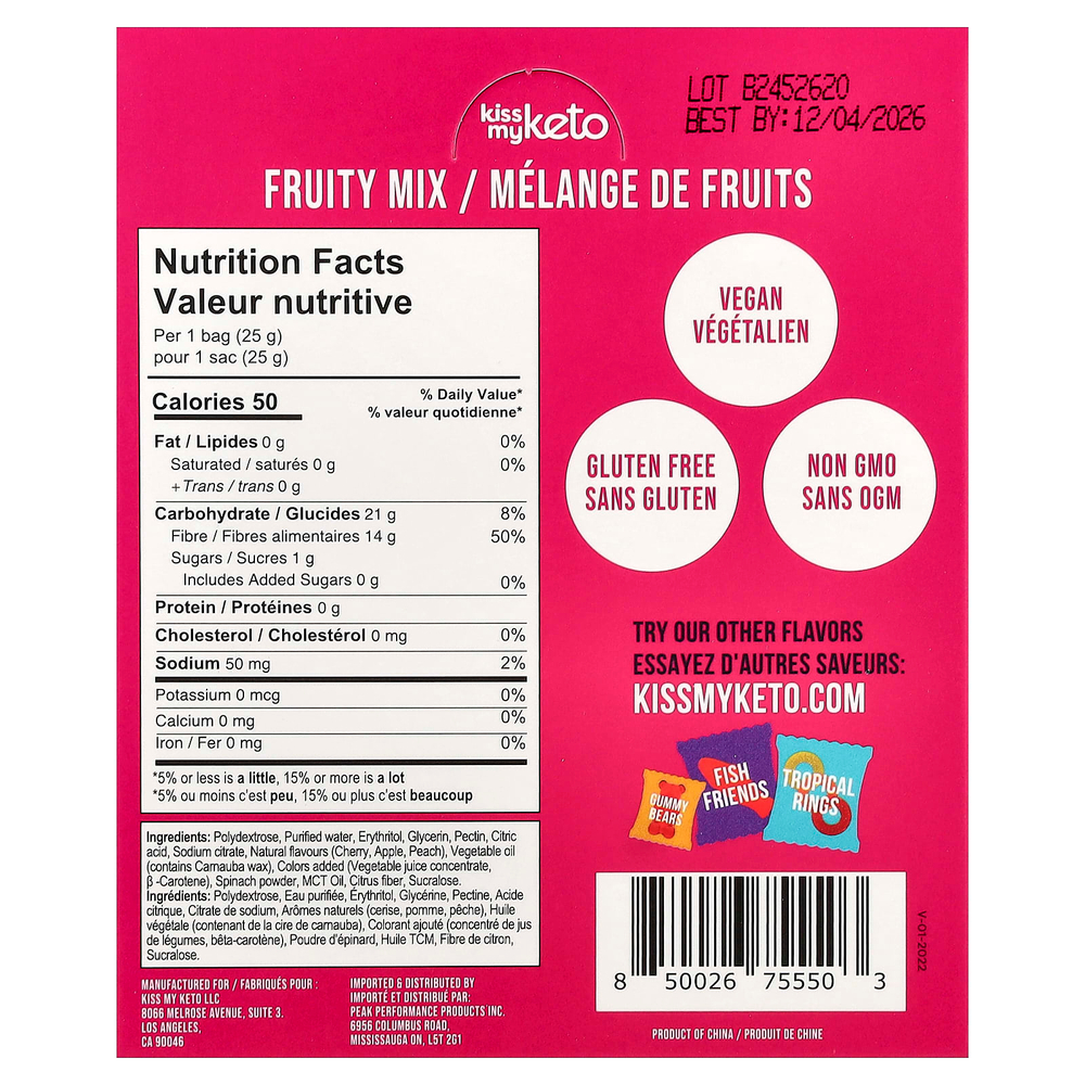 Kiss My Keto, жевательные конфеты, фруктовая смесь, 8 пакетиков по 25 г (0,88 унции)