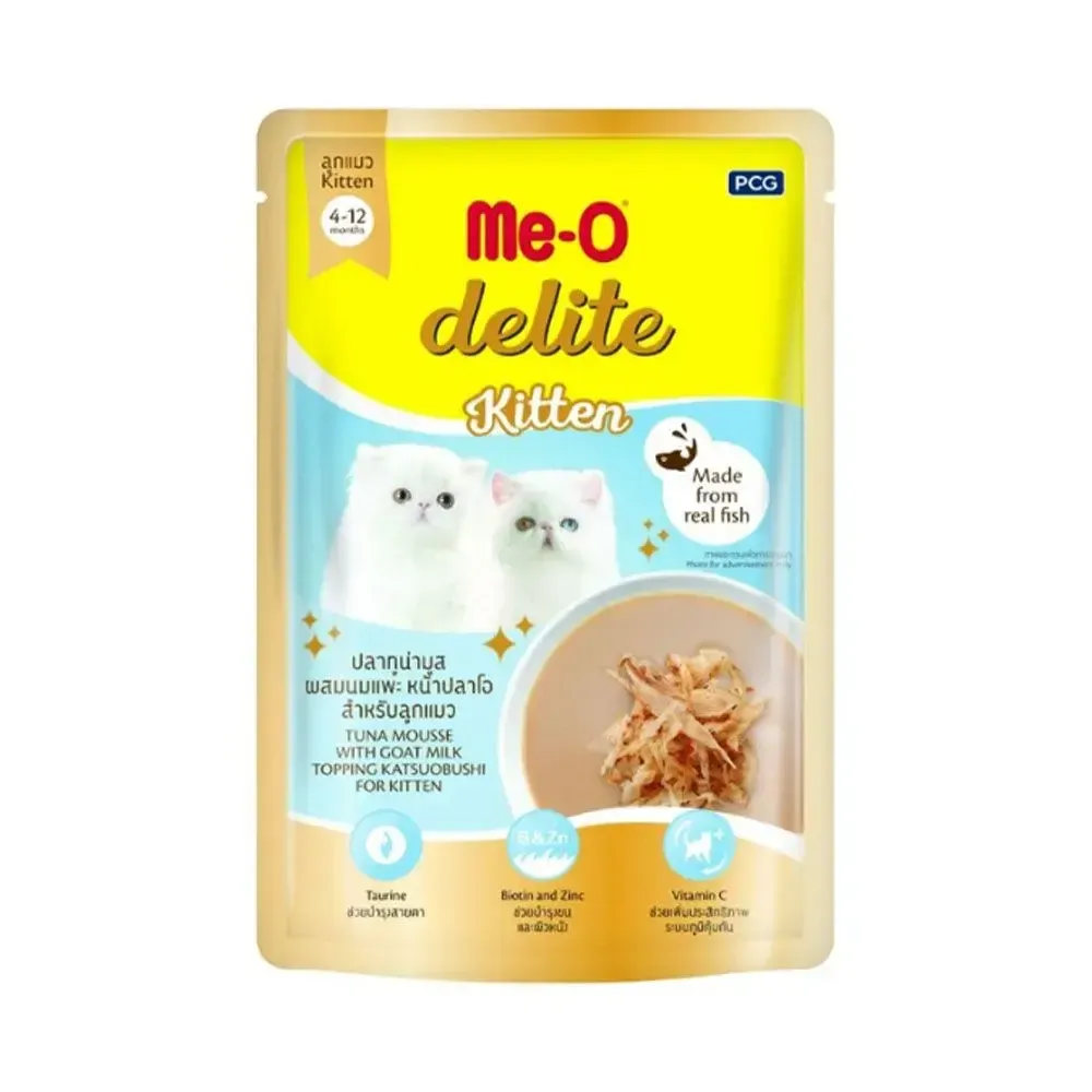 Me-O Delite влажный корм для котят, мусс из тунца с козьими молоком