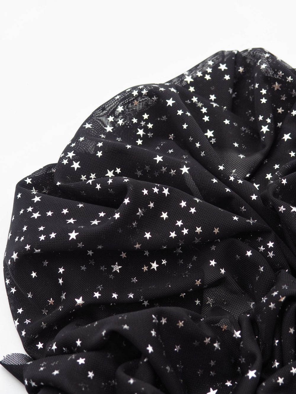 Сетка эластичная черная с серебристыми звездами метражом (Турция)