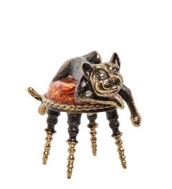 Народные промыслы AM-1032 Фигурка «Кот на пуфике» (латунь, янтарь)