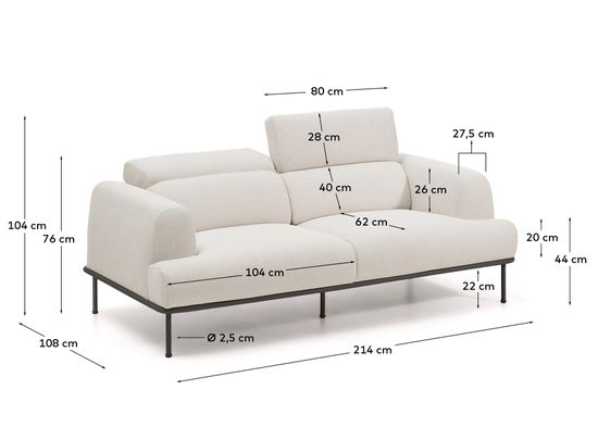 2-местный диван Aurum из шенилла цвета экрю и серого металла 210 см