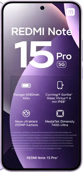 Смартфон Xiaomi Redmi Note 15 Pro 4G NFC 12 ГБ | 512 ГБ (Фиолетовый | Mist Purple) (версия Global)