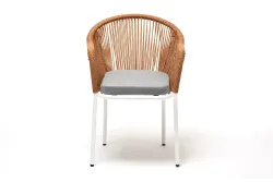 "Лион" стул плетеный из роупа, каркас из стали светло-серый (RAL7035) муар, роуп оранжевый меланж круглый, ткань светло-серая