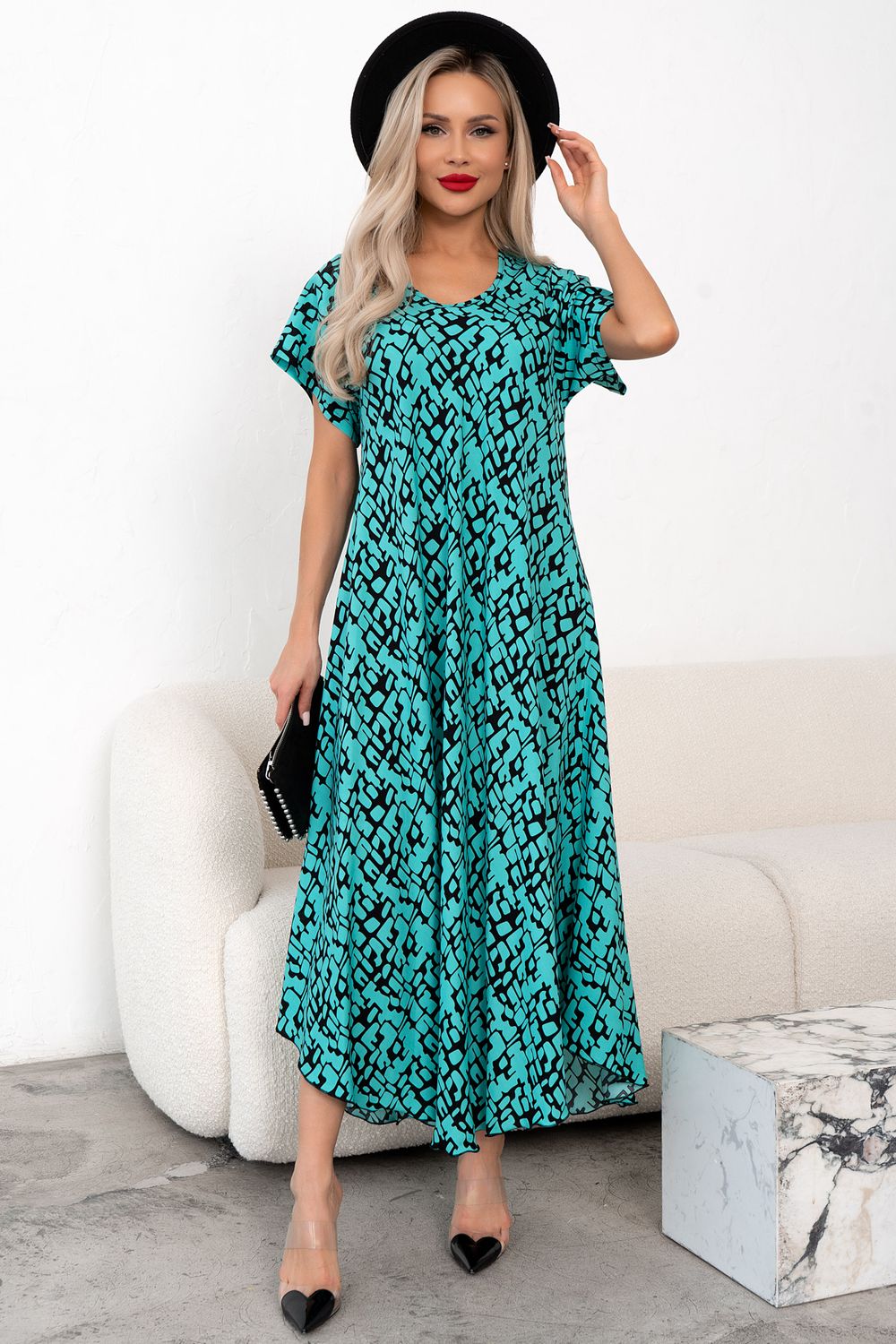 Платье Магия лета (бирюза/черный)-54р-р Р11-867/34 Nikol