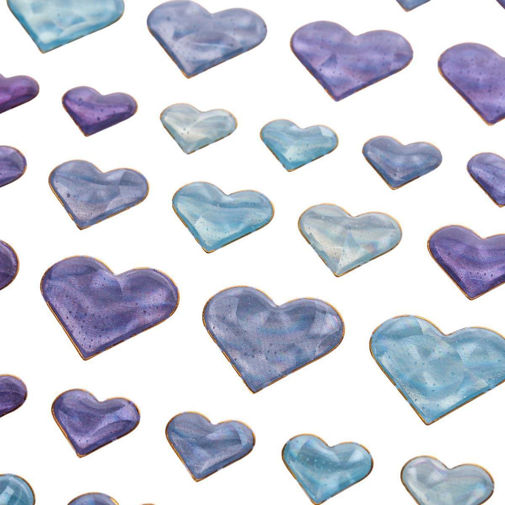 Наклейки Сердечки с голографическим эффектом 20*11см, бирюзовые