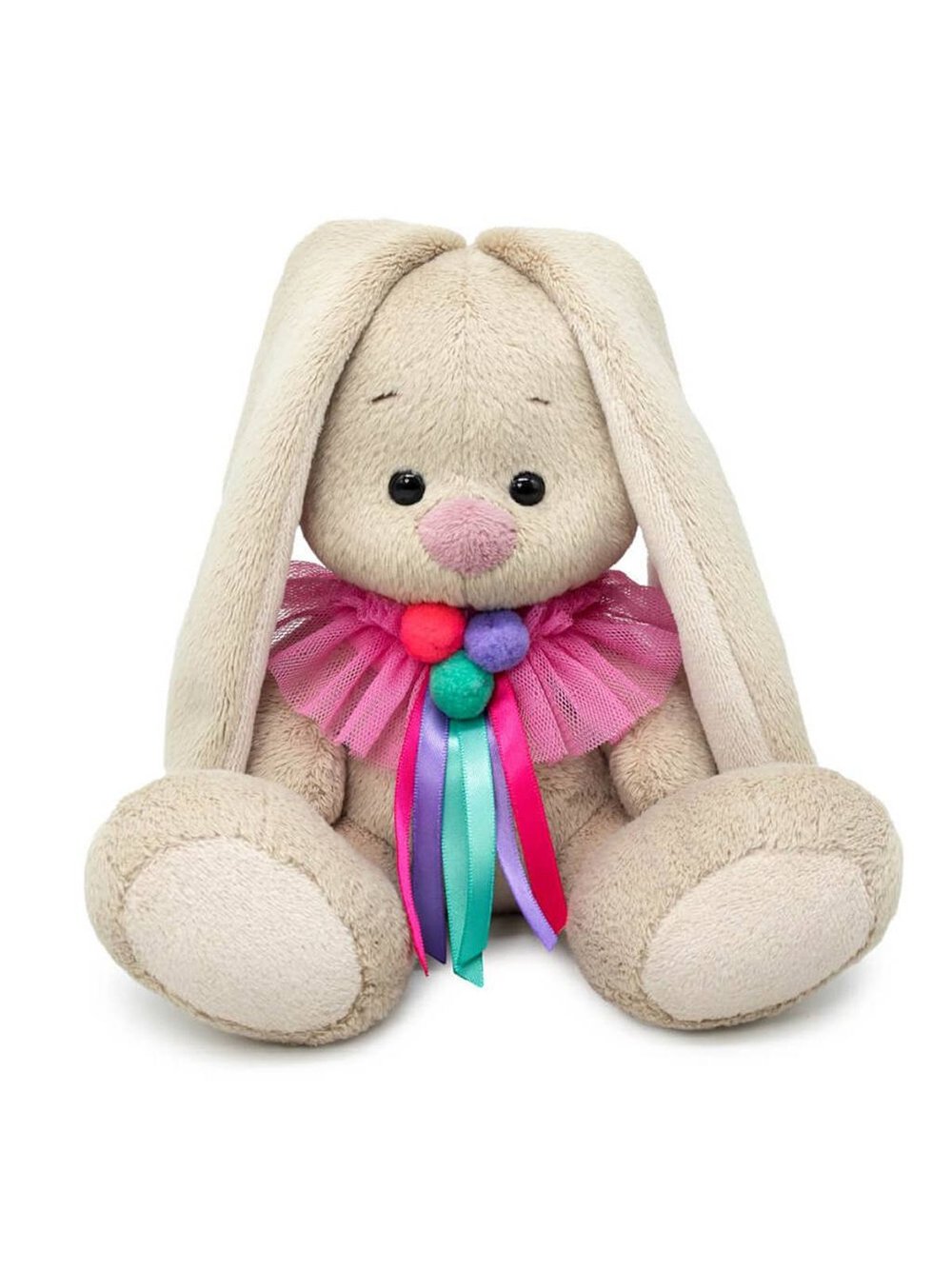 Мягкая игрушка Зайка Ми в воротнике с помпонами и лентами(малыш) 15 см