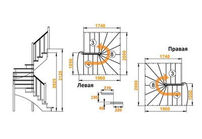 Лестница на второй этаж К-103м Левая с подступенками