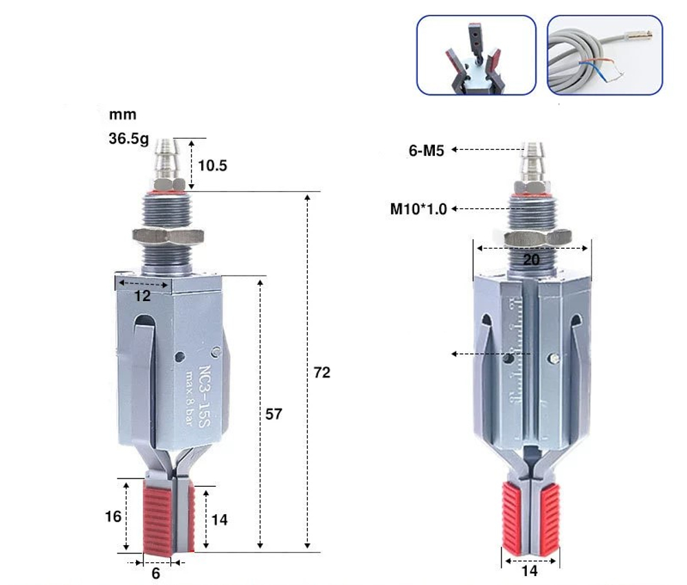 Three-jaw inner support ns3-15s (inner support range: 14-26mm) with detection and induction line