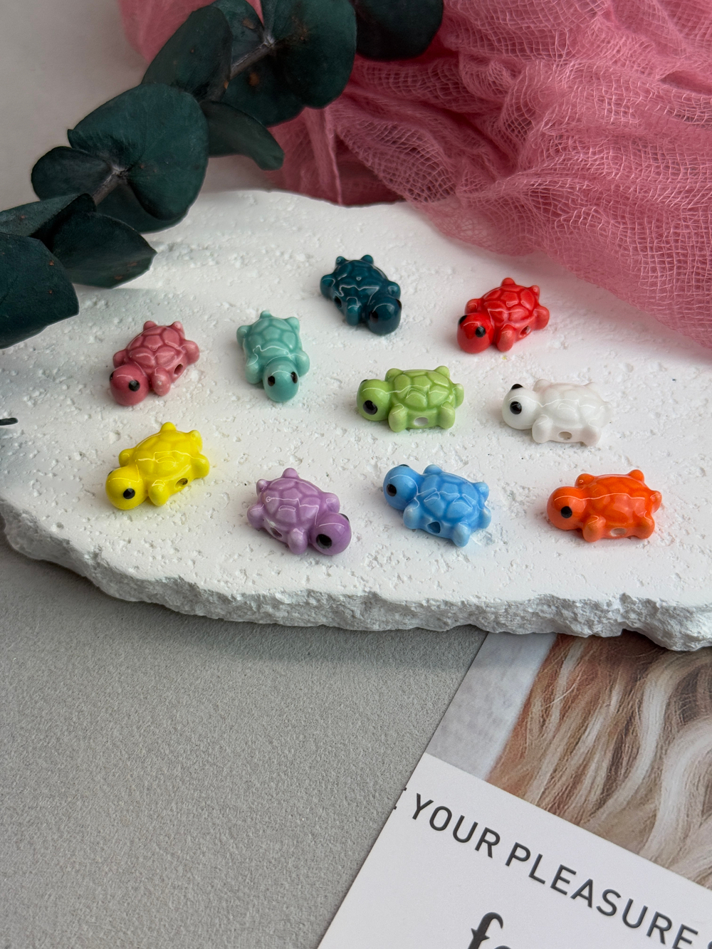 Керамические бусины "Черепашка", МИКС 12*19 мм, 10 штук