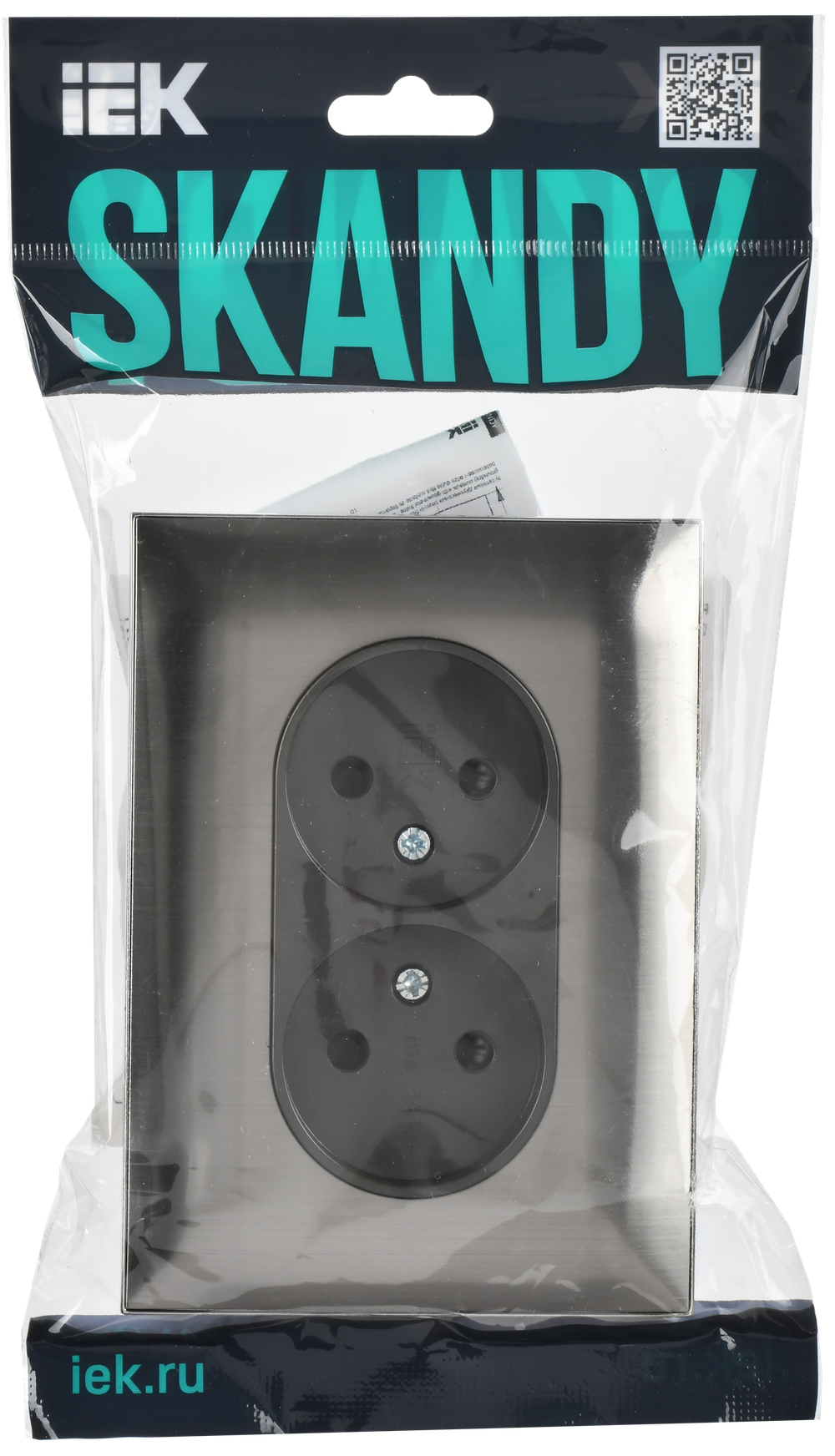 SKANDY Розетка 2-местная без заземления с защитными шторками 10А в сборе SK-R09N металл никель IEK