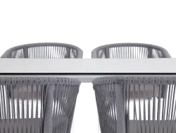 "Малага" обеденная группа на 4 персоны со стульями "Марсель", каркас белый, роуп светло-серый