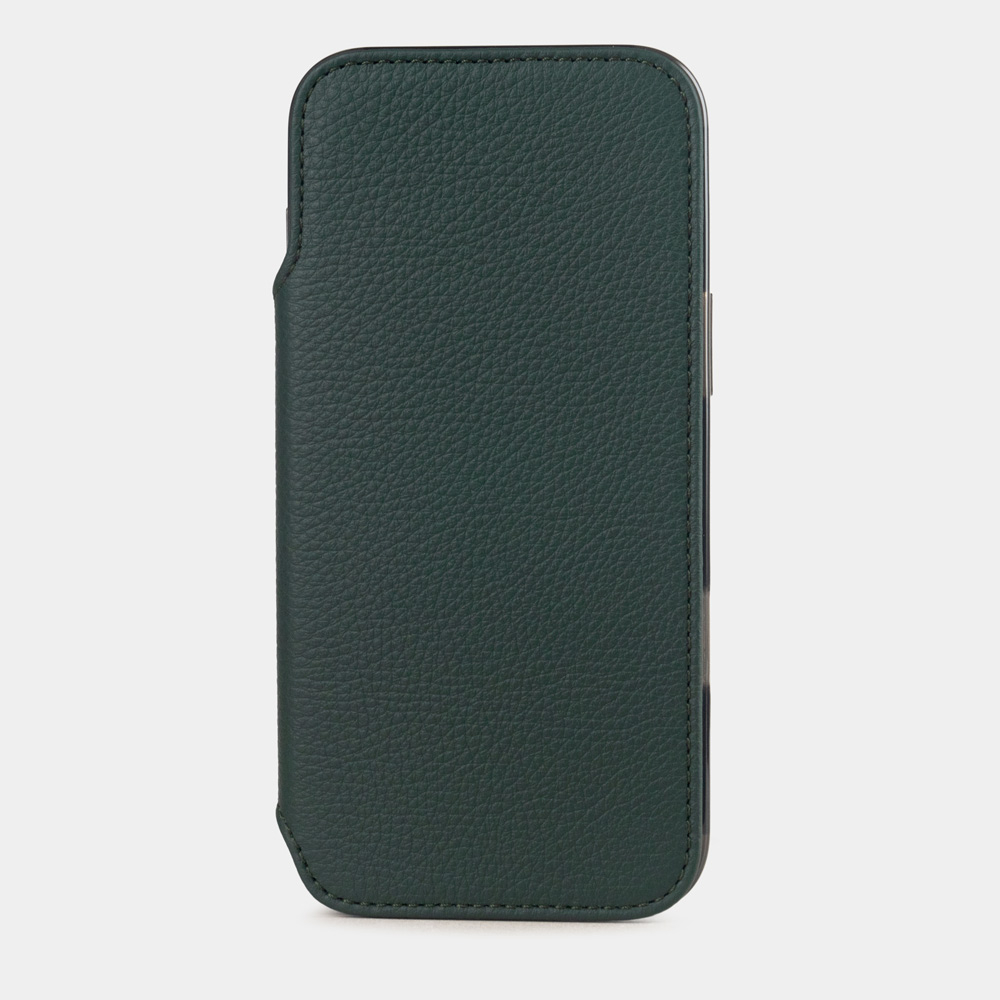 Чехол-книжка кожаная для iPhone 17 Pro, теленок темно-зеленого цвета