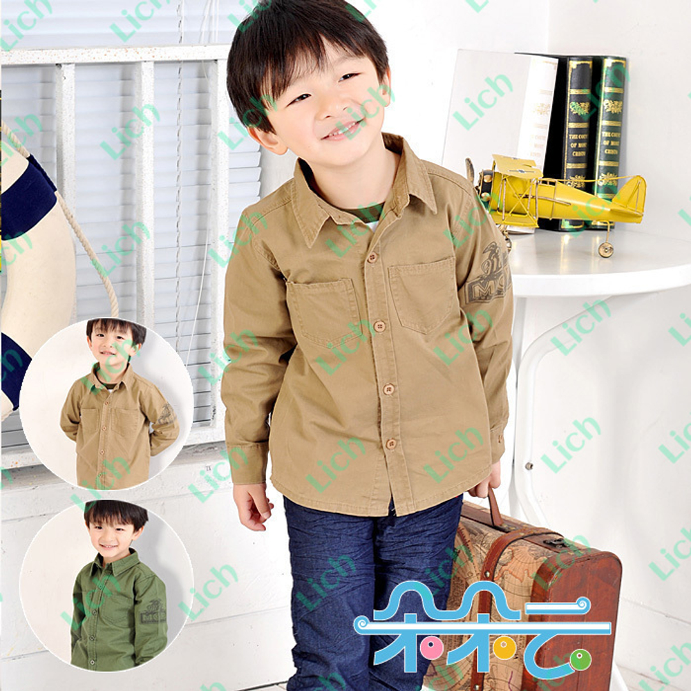 Рубашка детская однотонная с надписями на спине и рукаве